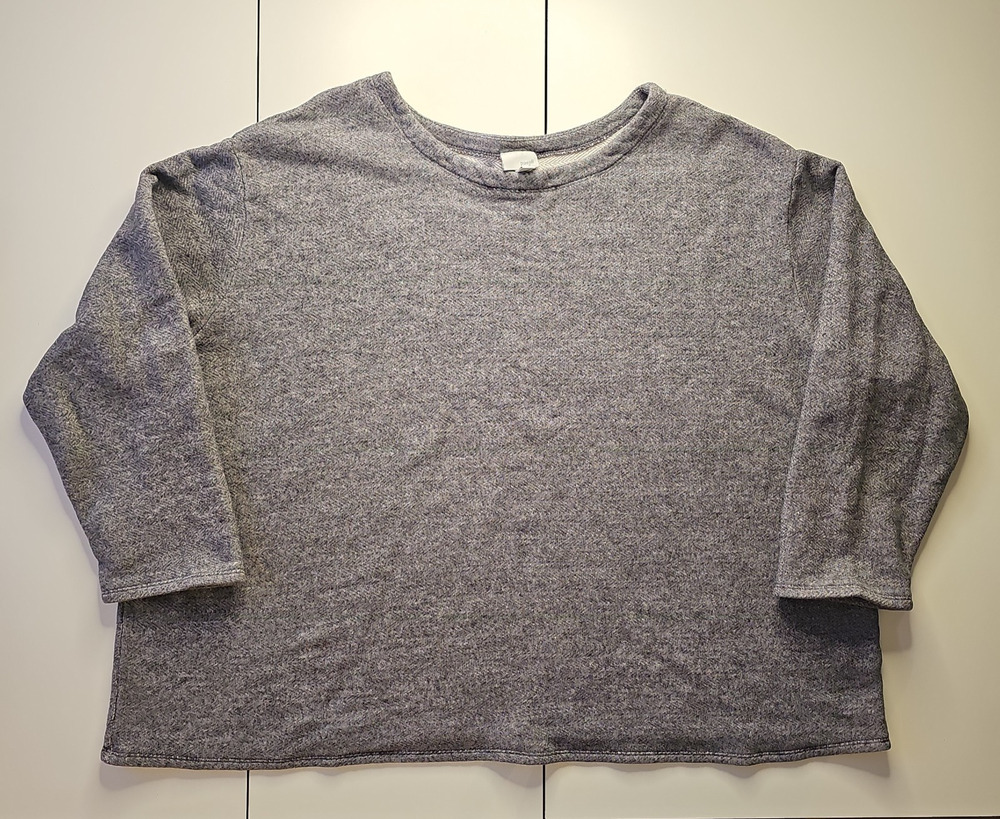 Pure Jill J Jill Womens 3X Gray Herringbone Cotton 3/4 Sleeve Boxy Pullover Top